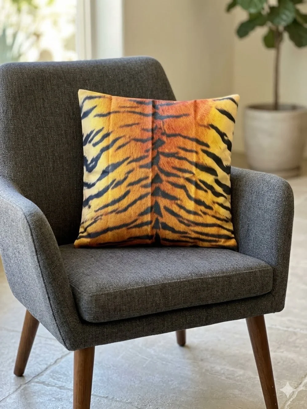 Tiger Print Throw Pillow Cover Animal Skin Cushion Case Decorative 17”x17” New